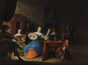 An Elegant Company Making Music In An Interior by Anthonie Palamedesz Oil Painting