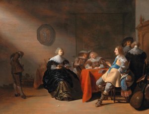 An interior with a company conversing at a table by Anthonie Palamedesz Oil Painting