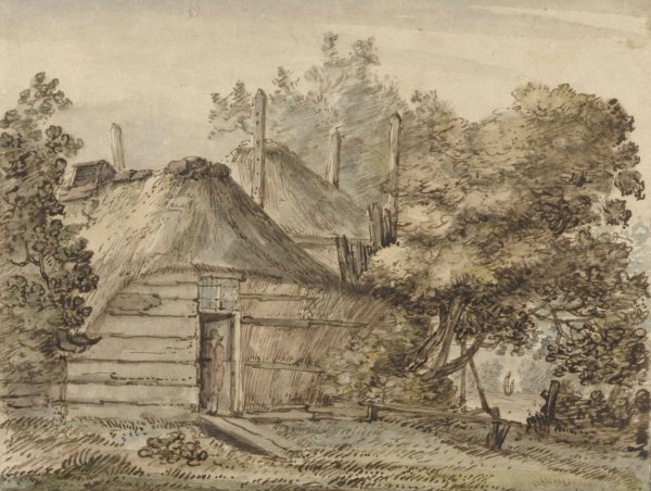 Boerderij en een hooiberg tussen bomen  by Anthonie Van Borssom - Hand-Painted Oil Painting Reproduction