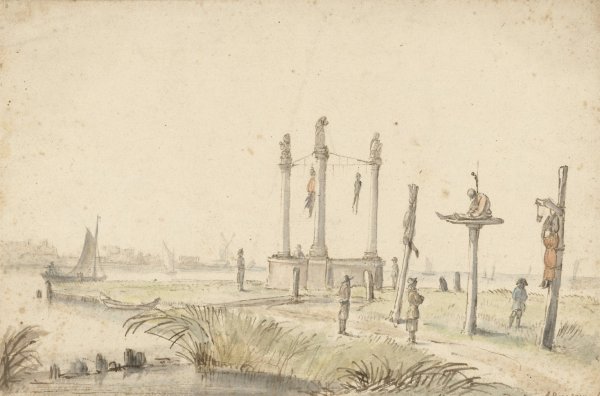 Galgenveld aan de rand van de Volewijk  by Anthonie Van Borssom - Hand-Painted Oil Painting Reproduction