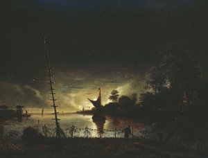Moonlit Landscape by Anthonie Van Borssom Oil Painting
