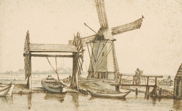 Overhaal en een molen buiten Amsterdam  by Anthonie Van Borssom - Hand-Painted Oil Painting Reproduction