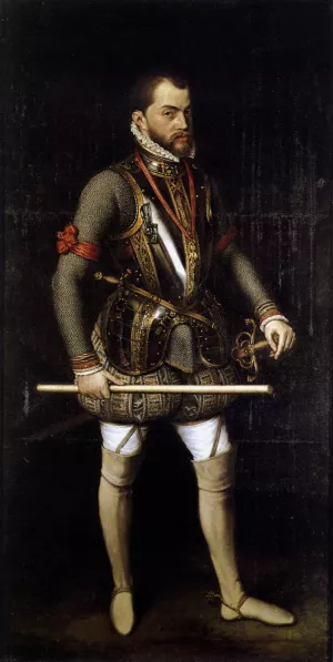 Portrait of Philip II in Armour by Anthonis Van Dashorst Oil Painting