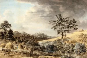 Haymaking Near Belvoir Castle, Leicestershire by Anthony Devis Oil Painting