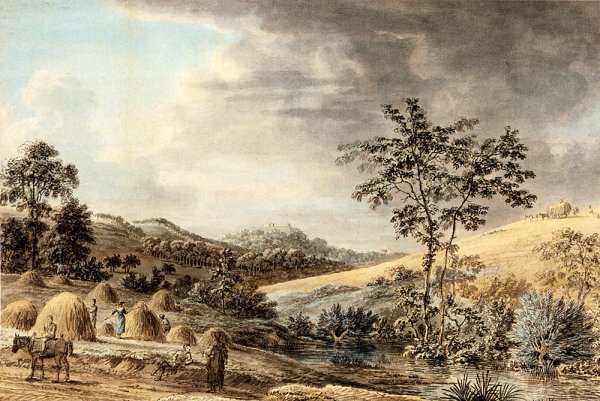 Main Product Photo of Haymaking Near Belvoir Castle, Leicestershire Painting by Anthony Devis