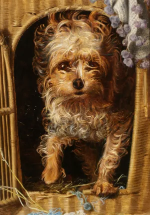 Darby in His Basket Kennel by Anthony Frederick Sandys - Oil Painting Reproduction