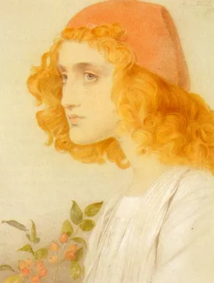 The Red Cap by Anthony Frederick Sandys - Oil Painting Reproduction