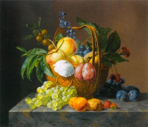 A Still Life With Fruit and Flowers in a Basket by Anthony Oberman Oil Painting
