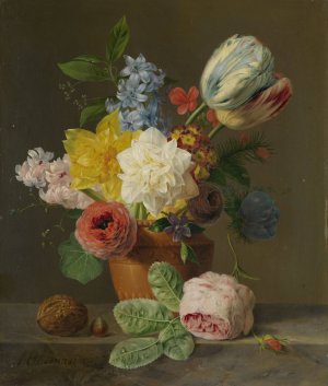 Still Life with Flowers and Nuts by Anthony Oberman Oil Painting