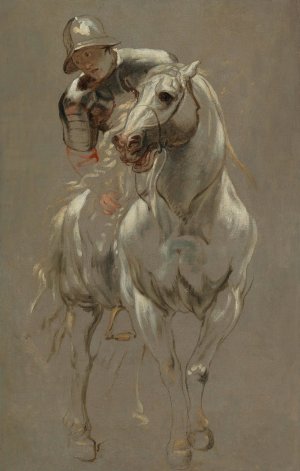A Soldier In Armour On Horseback by Anthony Van Dyck (Follower) Oil Painting