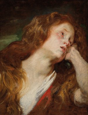 A young woman resting her head, probably the Penitent Magdalene by Anthony Van Dyck Oil Painting