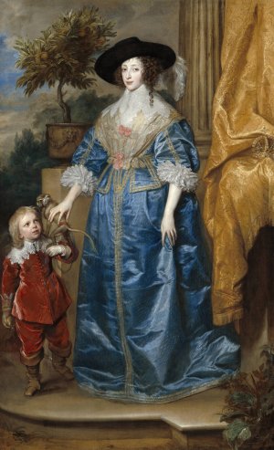 Queen Henrietta Maria with Sir Jeffrey Hudson by Anthony Van Dyck Oil Painting