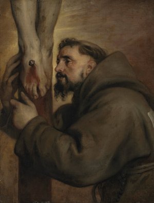 Saint Francis of Assisi at the foot of the Cross by Anthony Van Dyck Oil Painting