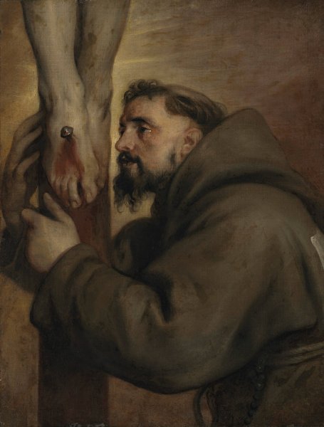 Saint Francis of Assisi at the foot of the Cross by Anthony Van Dyck - Hand-Painted Oil Painting Reproduction