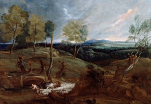 Sunset Landscape with a Shepherd and his Flock Oil painting by Anthony Van Dyck