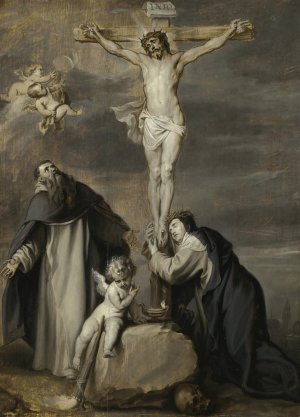 The Crucified Christ Adored By Saints Dominic And Catherine Of Siena by Anthony Van Dyck Oil Painting