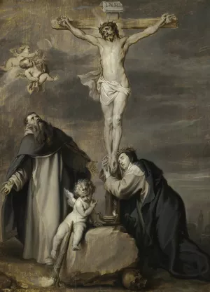 The Crucified Christ Adored By Saints Dominic And Catherine Of Siena by Anthony Van Dyck Oil Painting