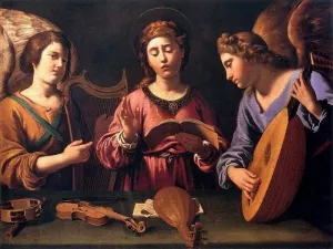 St Cecilia with Two Angels by Antiveduto Gramatica Oil Painting