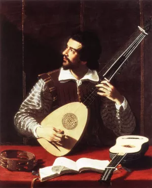 The Theorbo Player by Antiveduto Gramatica Oil Painting