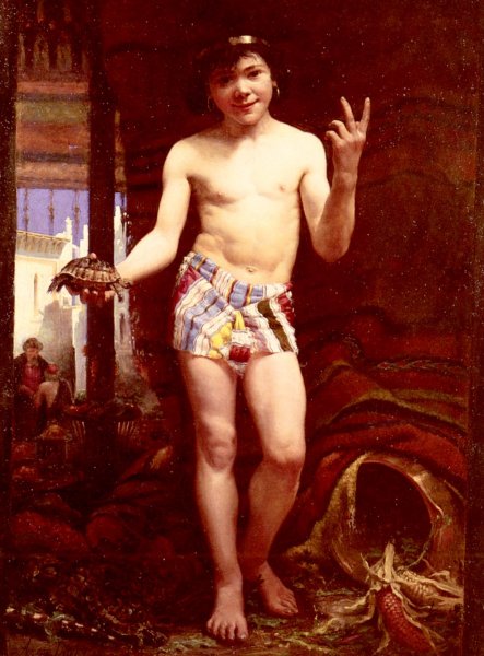 The Young Street Vendor by Antoine Auguste Thivet - Hand-Painted Oil Painting Reproduction