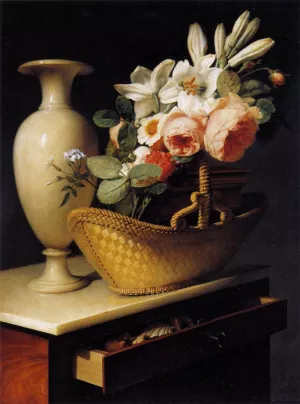 Still-Life with a Basket of Flowers by Antoine Berjon Oil Painting