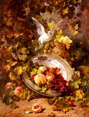 Peaches and Grapes with a Dove by Antoine Bourland - Oil Painting Reproduction