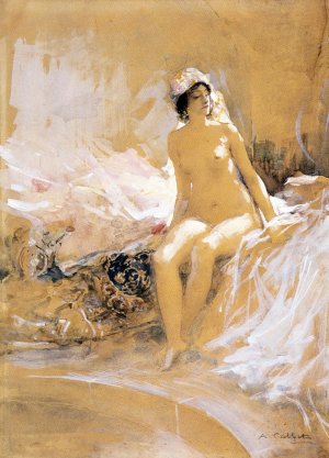Odalisque assise devant une piscine by Antoine Calbet Oil Painting