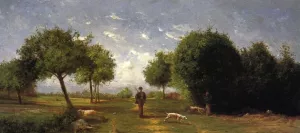 Huntsman and His Hounds by Antoine Chintreuil - Oil Painting Reproduction