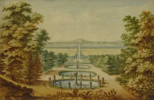 Scenic View of Gardens by Antoine-Claude Fleury Oil Painting