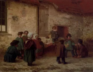 A Break From School by Antoine Edouard Joseph Moulinet - Oil Painting Reproduction