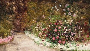 A stroll in the garden by Antoine Edouard Joseph Moulinet Oil Painting
