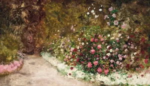 A stroll in the garden by Antoine Edouard Joseph Moulinet Oil Painting
