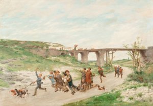 Children at play by Antoine Edouard Joseph Moulinet Oil Painting