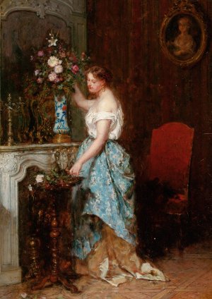 Arranging the Bouquet by Antoine-Emile Plassan Oil Painting