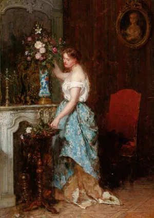 Arranging the Bouquet by Antoine-Emile Plassan Oil Painting