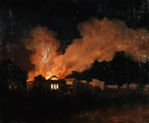 L'incendie du theatre de l'Ambigu-Comique le 13 juillet 1827 by Antoine-Felix Boisselier Oil Painting