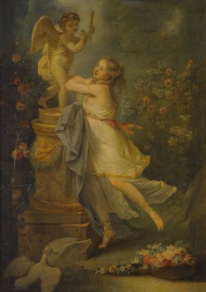 A Young Lady Before A Statue Of Cupid by Antoine-Francois Callet Oil Painting