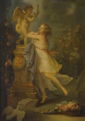 A Young Lady Before A Statue Of Cupid by Antoine-Francois Callet Oil Painting