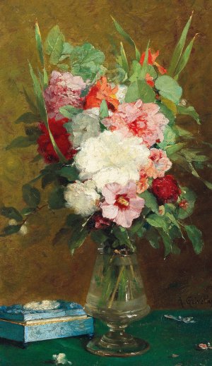 Summer Flowers In A Glass Vase by Antoine Grivolas Oil Painting