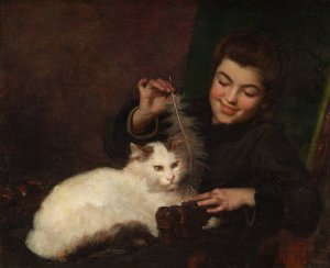 Portrait of a Girl with Cat by Antoine Jean Bail Oil Painting