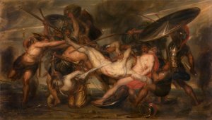 The Greeks and the Trojans Fighting Over the Body of Patroclus by Antoine Joseph Wiertz Oil Painting