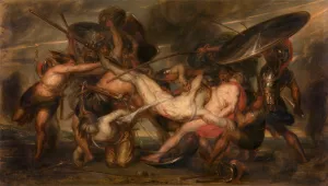 The Greeks and the Trojans Fighting Over the Body of Patroclus by Antoine Joseph Wiertz Oil Painting