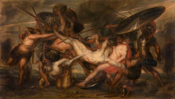 Main Product Photo of The Greeks and the Trojans Fighting Over the Body of Patroclus Painting by Antoine Joseph Wiertz