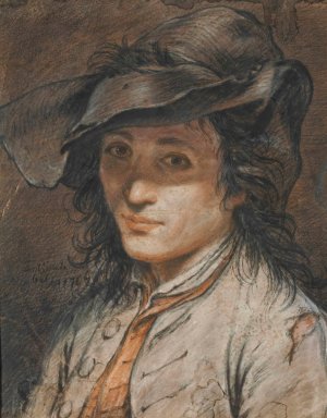 Portrait d'homme au chapeau by Antoine Lebel Oil Painting