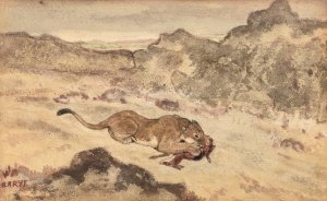 Lion Devouring A Gazelle by Antoine-Louis Barye Oil Painting