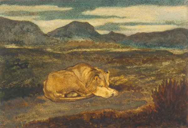 Lion Endormi by Antoine-Louis Barye - Hand-Painted Oil Painting Reproduction