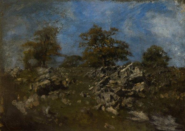Paysage avec rocher by Antoine-Louis Barye - Hand-Painted Oil Painting Reproduction