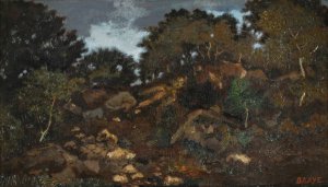 Rocks In Fontainebleau Forest by Antoine-Louis Barye Oil Painting