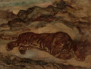 Tiger in Repose by Antoine-Louis Barye Oil Painting