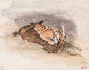 Tigre devorant un cheval by Antoine-Louis Barye Oil Painting